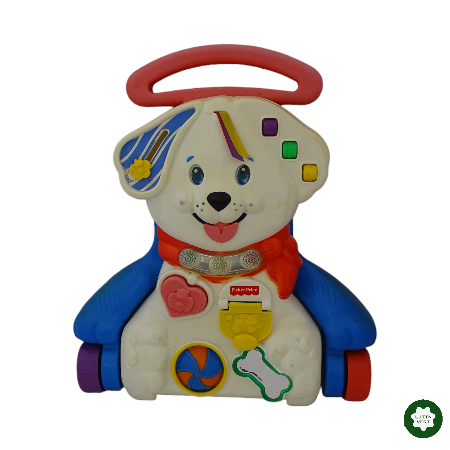 Pousseur et tableau d activites d occasion FISHER PRICE Des 2 ans Lutin Vert Recyclerie de jouets
