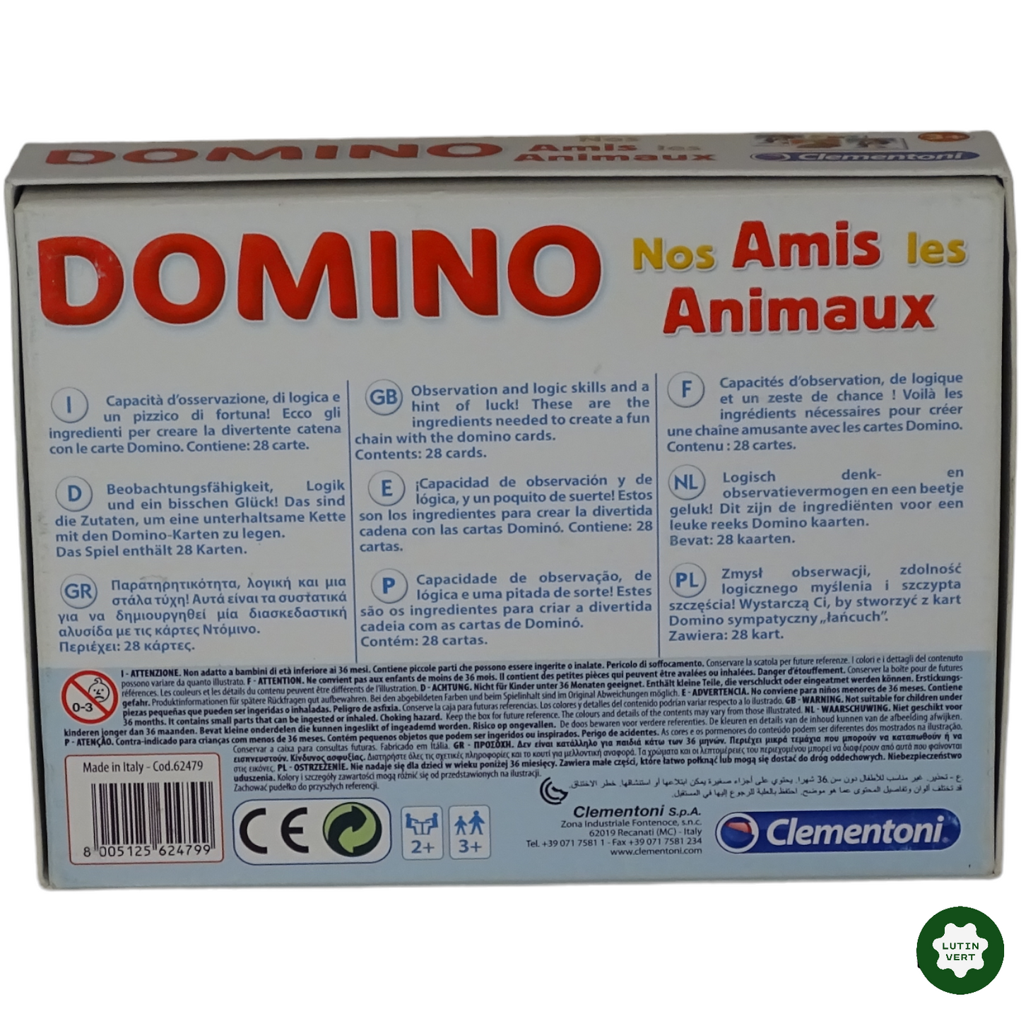 Jeu de dominos Nos amis les animaux d'occasion CLEMENTONI - Dès 3 ans | Lutin Vert