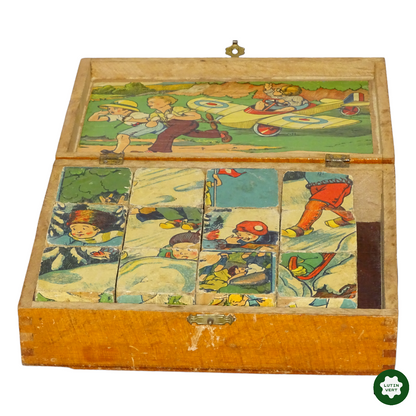 Boîte de 12 cubes en bois Vintage d'occasion  - Dès 10 ans | Lutin Vert