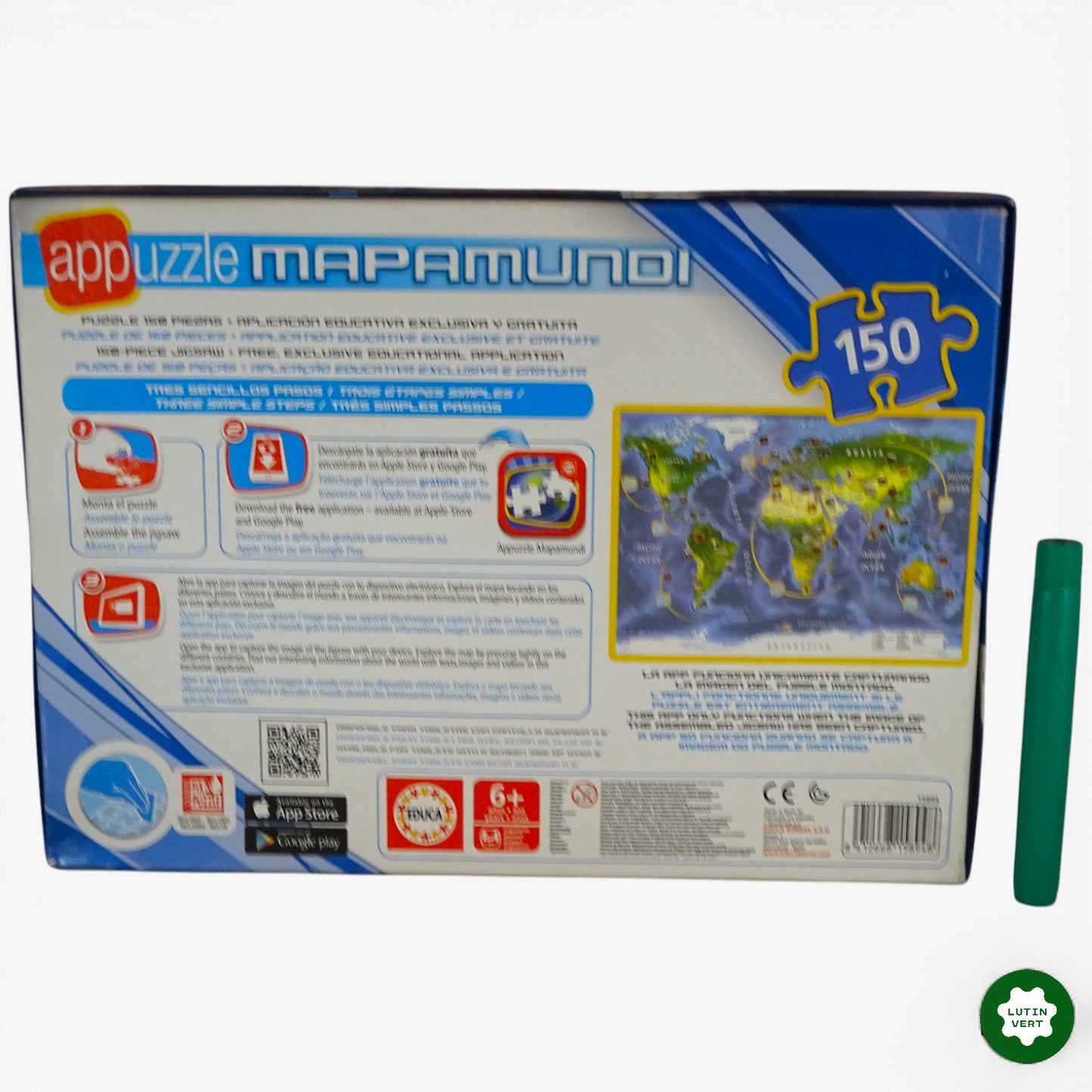 Appuzzle Mappemonde 150 pcs d'occasion EDUCA - Dès 6 ans | Ref 10389