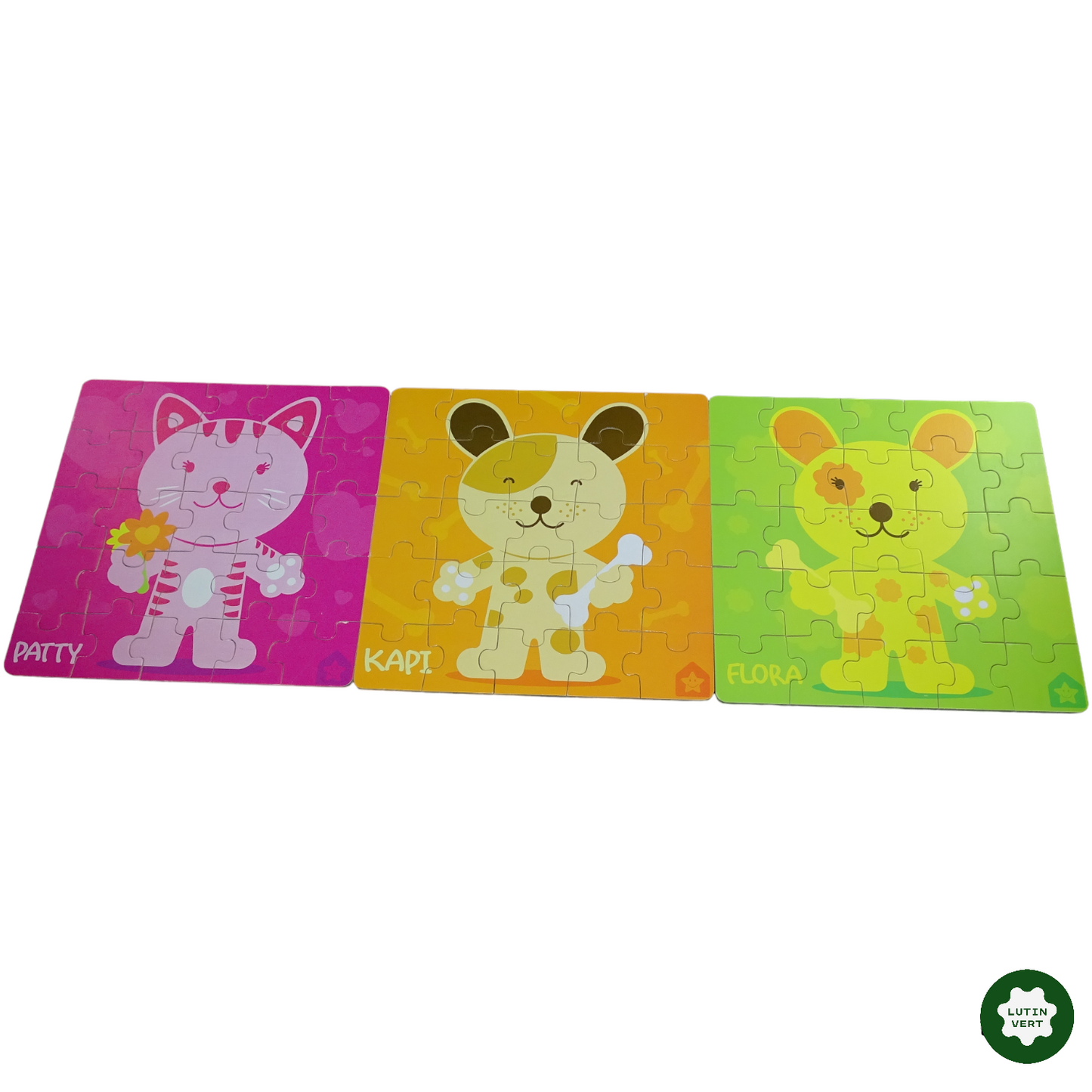3 petits puzzles colorés en bois d'occasion - Dès 3 ans | Lutin Vert