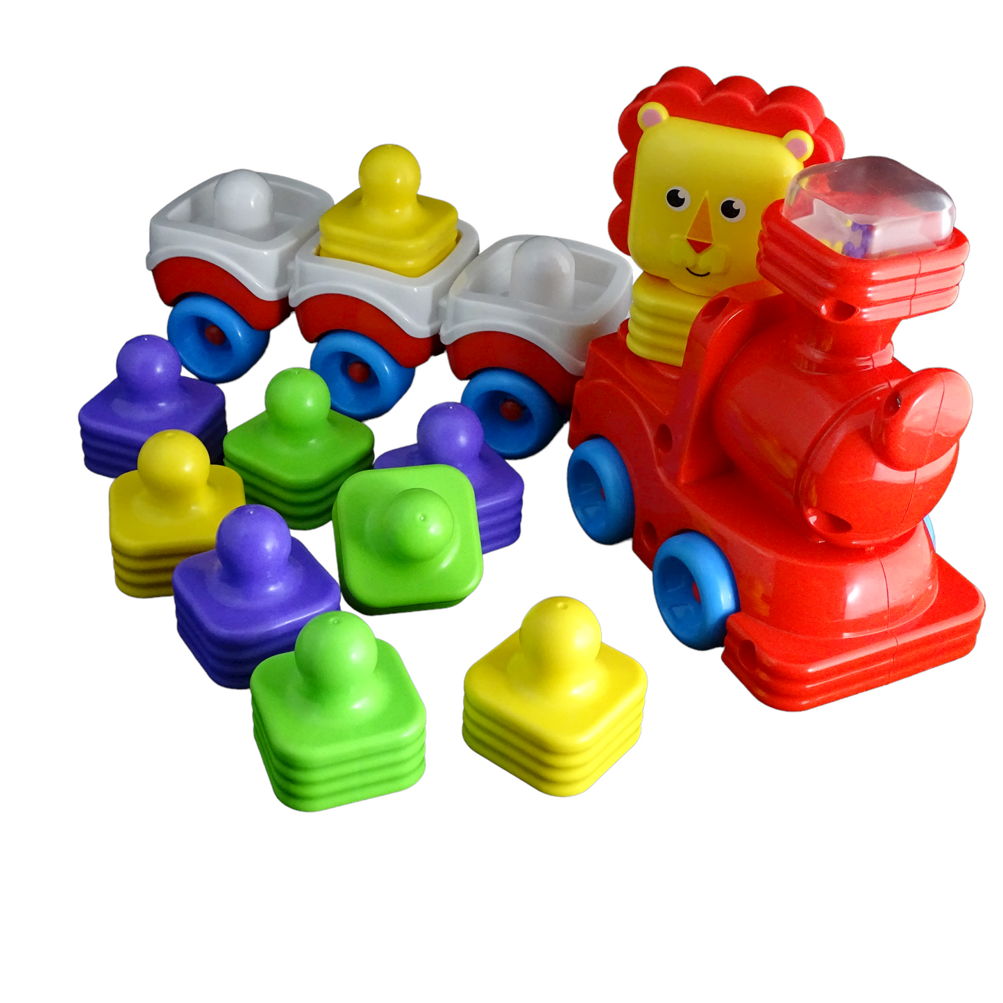 Train avec un lion et cubes à empiler d'occasion - FISHER PRICE