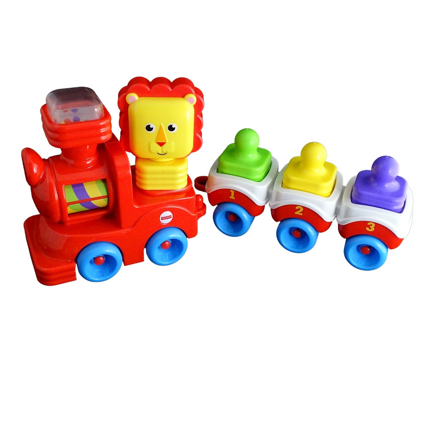 Train avec un lion et cubes à empiler d'occasion - FISHER PRICE