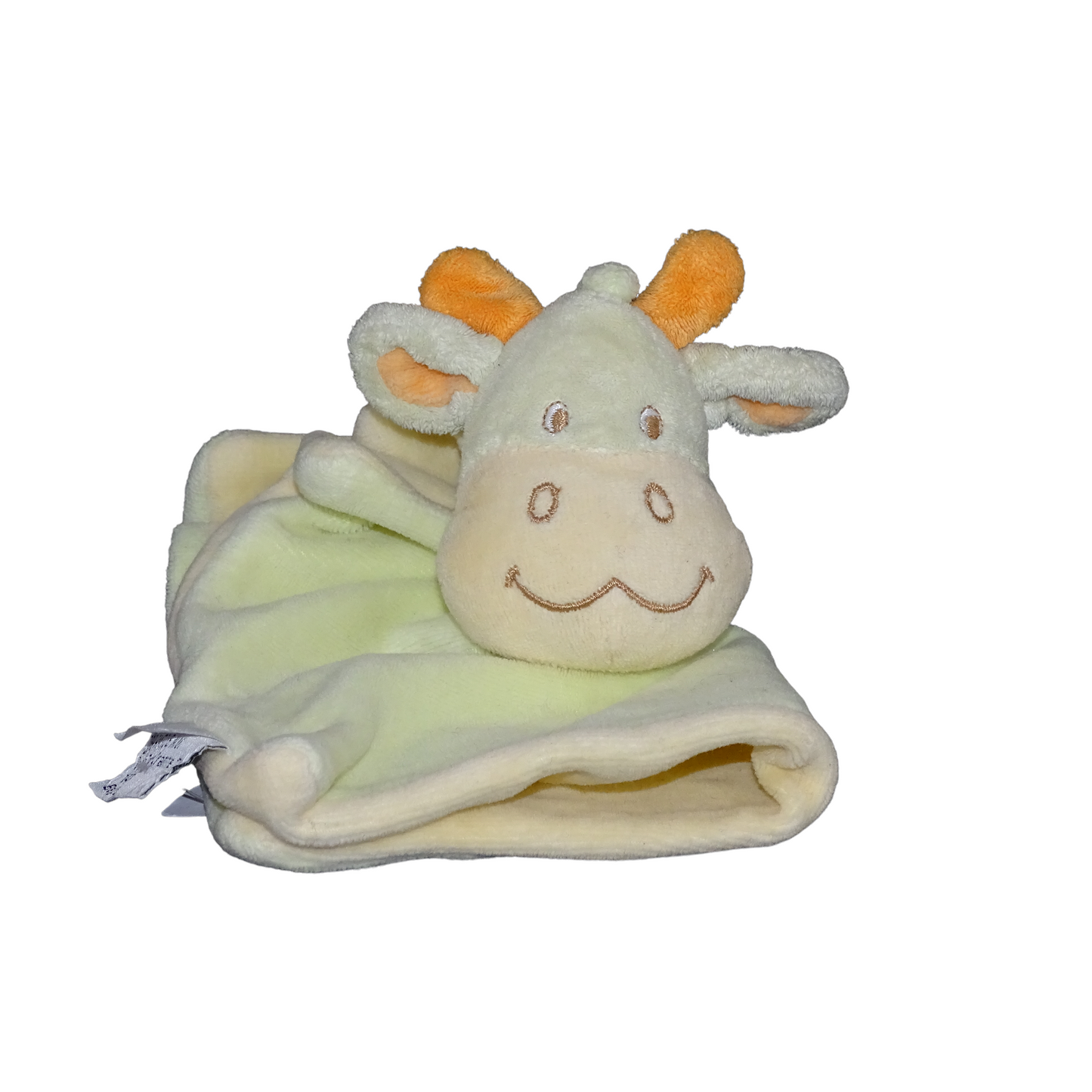 Vache rectangle plat en velours vert et jaune d'occasion AMTOYS - Dès 3 mois | Lutin Vert