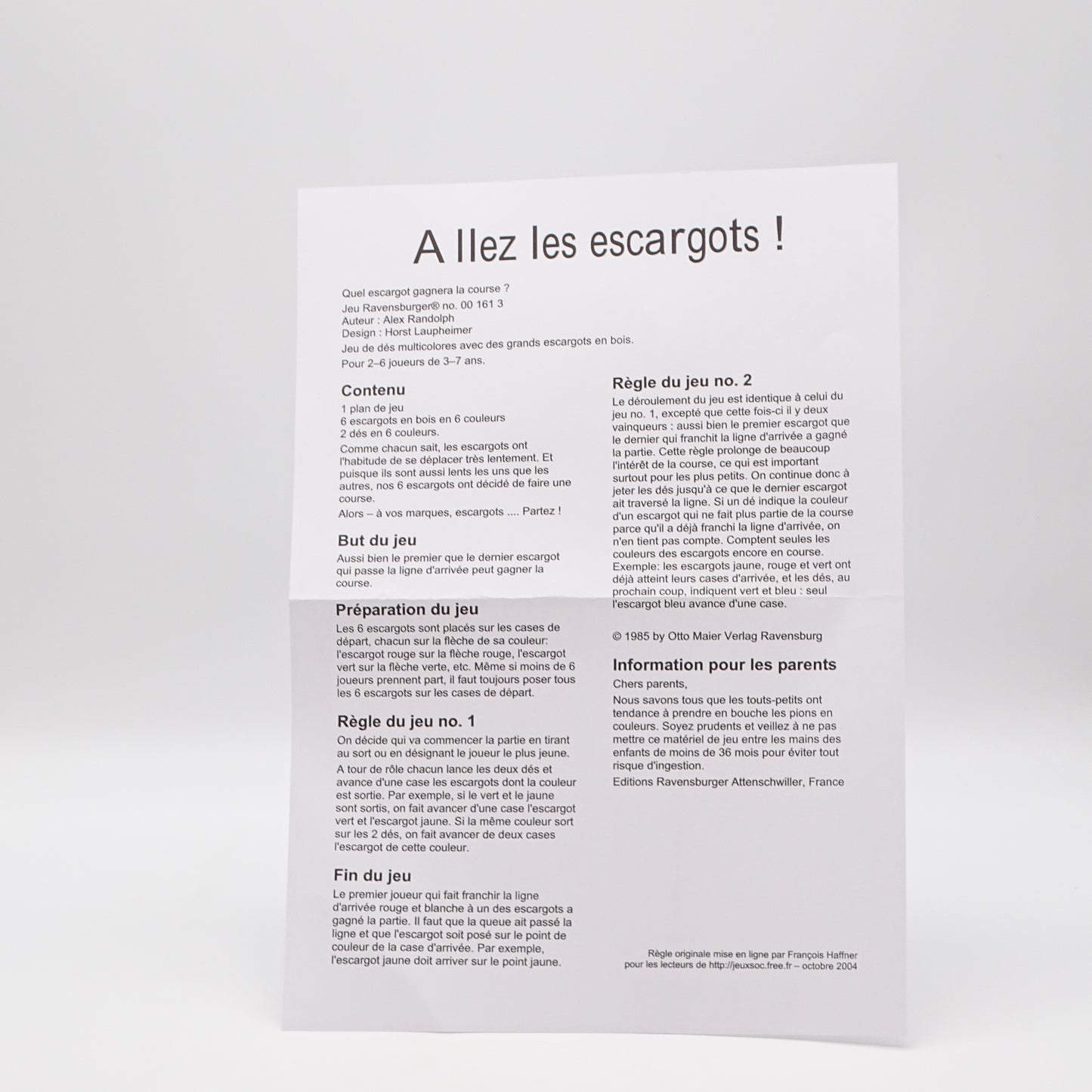 Allez les escargots RAVENSBURGER - Dès 3 ans | Ref 14832
