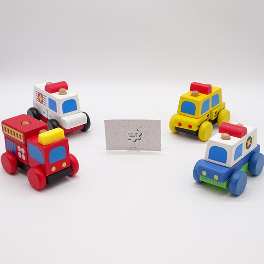 Lot de 4 vehicules en bois  FNACKIDS - Dès 18 mois | Ref 15074