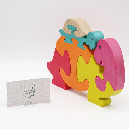 Puzzle en bois Tortue & Dinosaure  SANS MARQUE - Dès 1 an | Ref 15159