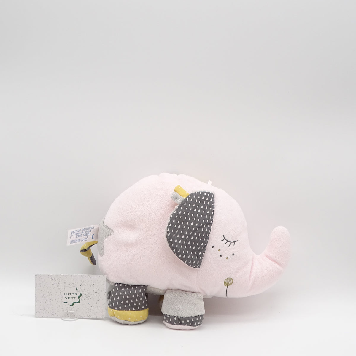 Doudou éléphant rose pâle et gris SAUTHON - Dès Naissance | Ref 15552