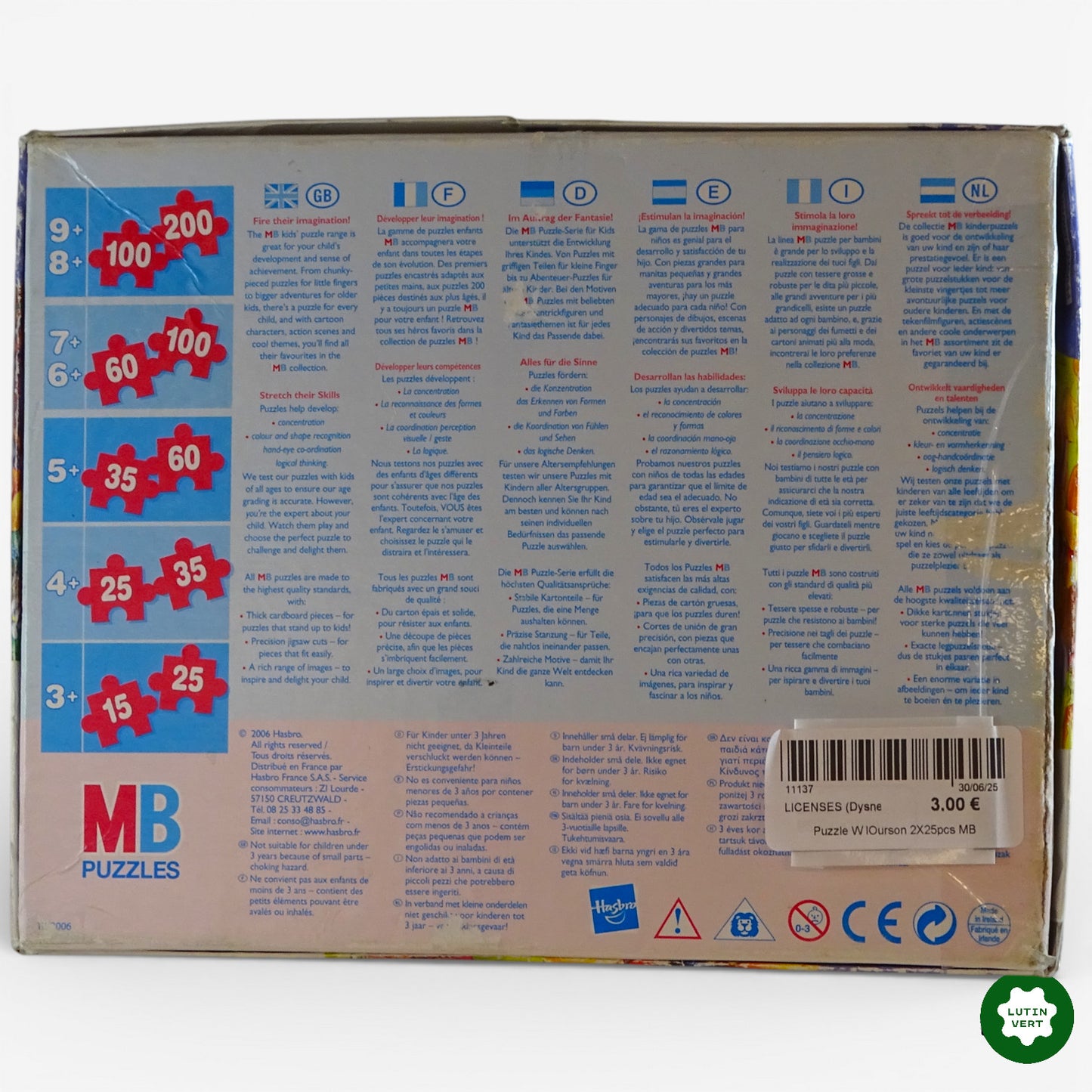 Disney Puzzle Winnie the Pooh d'occasion MB PUZZLE - Dès 3 ans | Ref 12960