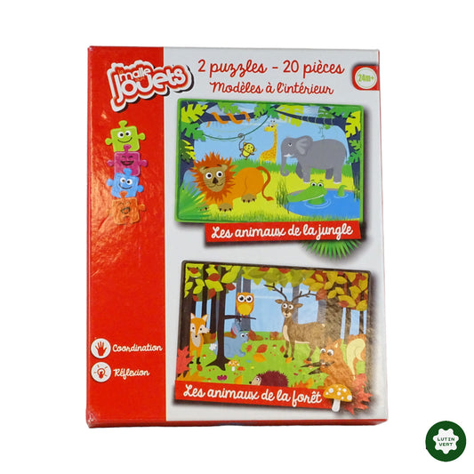 2 puzzles de 20 pièces Animaux de la Jungle et de la Forêt d'occasion ROLDAN - Dès 2 ans | Lutin Vert