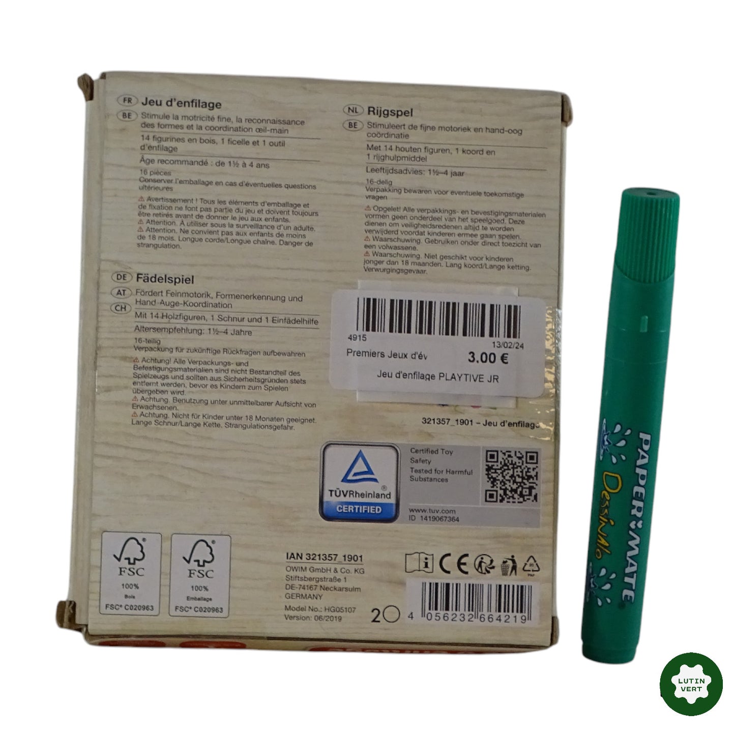 Jeu d’enfilage figurines en bois d'occasion PLAYTIVE JUNIOR - Dès 1 an | Ref 4915