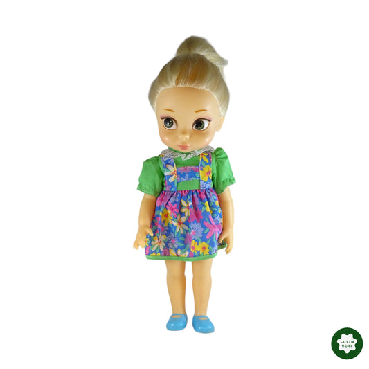 Poupée de petite fille blonde en robe fleurie d'occasion  - Dès 2 ans | Lutin Vert
