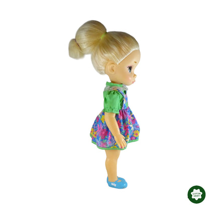 Poupée de petite fille blonde en robe fleurie d'occasion  - Dès 2 ans | Lutin Vert