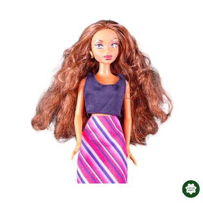 Barbie Métisse 1999 jupe à rayures rose et bleu d'occasion MATTEL - Dès 3 ans | Lutin Vert