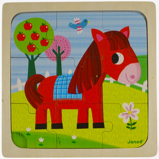 Puzzle cheval rouge 9 pcs d'occasion JANOD - Dès 1 an | Ref 10134