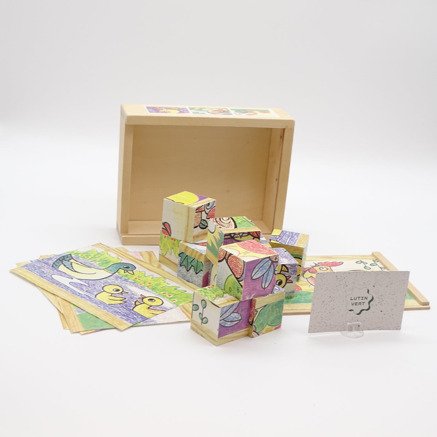 Puzzle Cubes en bois thème oiseaux d'occasion SANS MARQUE - Dès 3 ans | Ref 14241