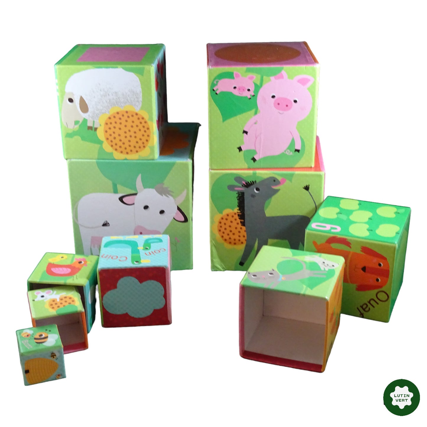 Cubes empilables en carton animaux et chiffres d'occasion DJECO - Dès 9 mois | Lutin Vert