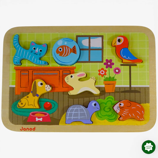 puzzle bois animaux 7 pcs d'occasion JANOD - Dès 1 an | Ref 10268