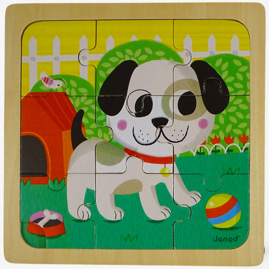 Puzzle chien en bois 9 pcs d'occasion JANOD - Dès 1 an | Ref 10267
