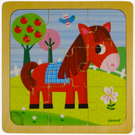 Puzzle Cheval bois  9 pcs d'occasion JANOD - Dès 1 an | Ref 10266